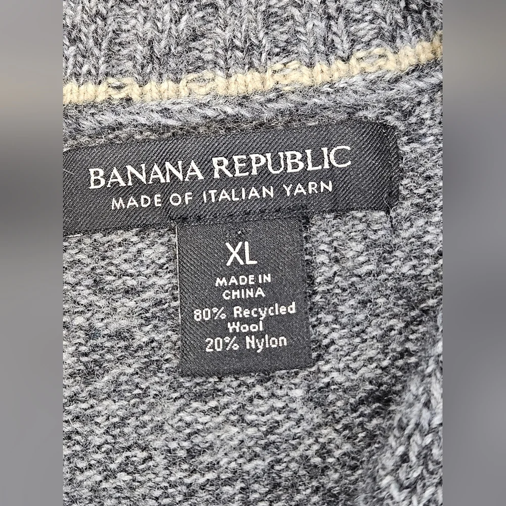 Banana Republic Mens XL Recycled Wool Blend Mock Neck Button Sweater Gray Marl